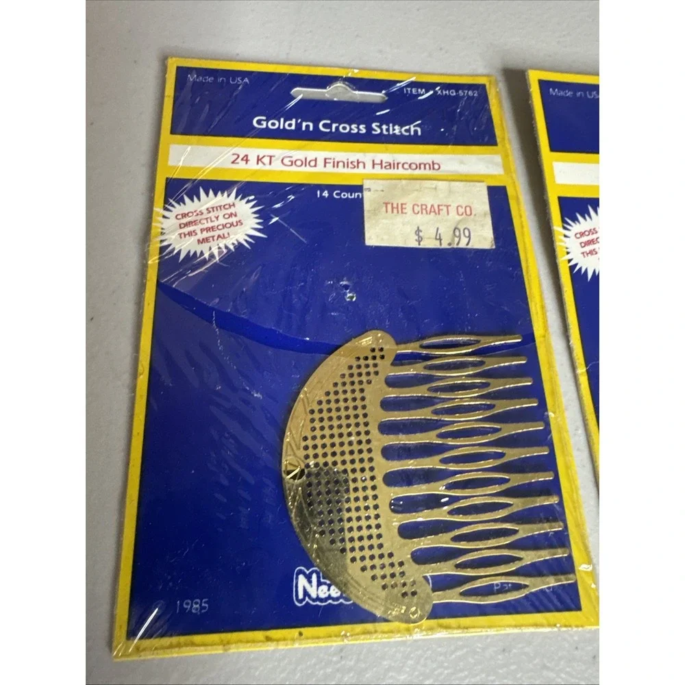 Vintage 1985 Gold'n Cross Stitch 24 KT Gold Finish Haircomb Needleform BRAND NEW